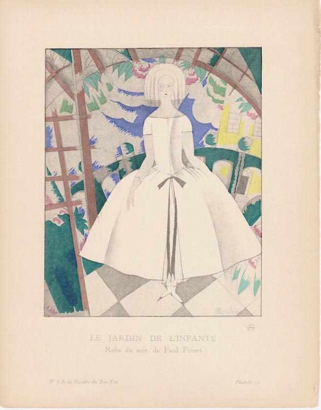 Item #1008 Gazette du Bon Ton Pochoir Print: Le Jardin de L'Infante. Paul Poiret.