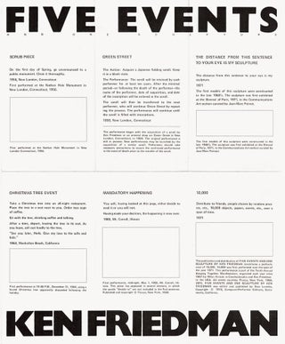 Item #1064 Ken Friedman: Five Events and One Sculpture. Ken Friedman, Stan Lunetta