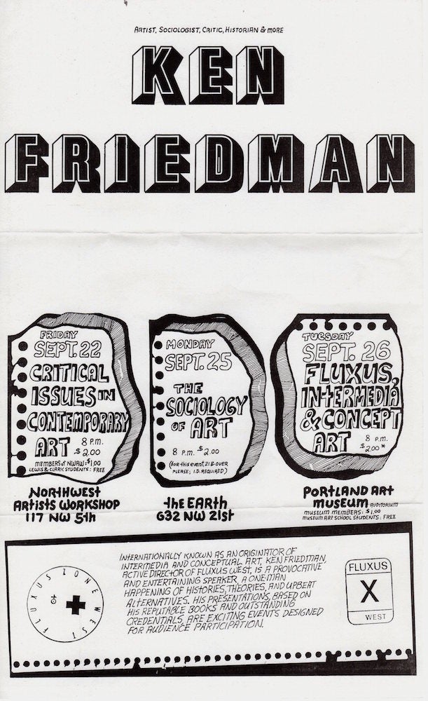 Item #1066 Ken Friedman: 3 Events in Portland, OR [poster]. Ken Friedman.
