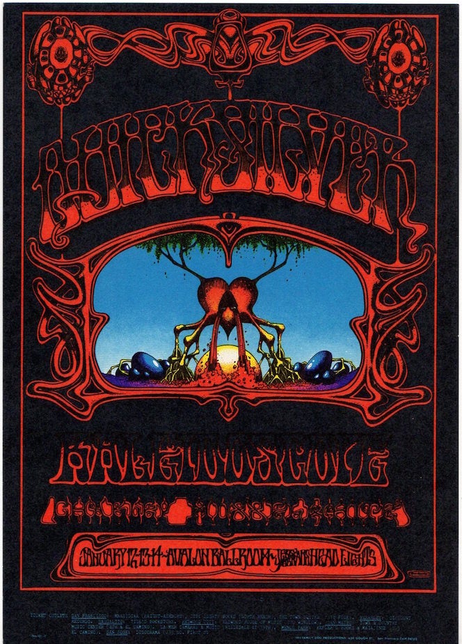 Item #1144 Quicksilver Messenger Service and Charley Musselwhite: Family Dog Productions Concert Postcard (1968). Chet Helms, Rick Griffin.