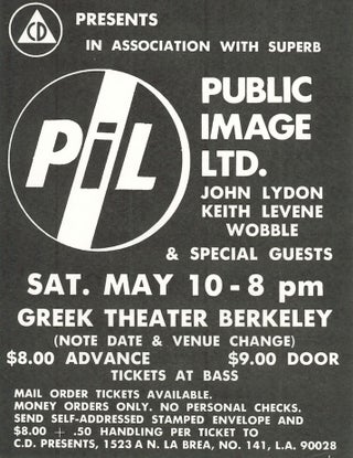 Item #1154 PIL at the Greek Theater, Berkeley Concert Flyer (1980