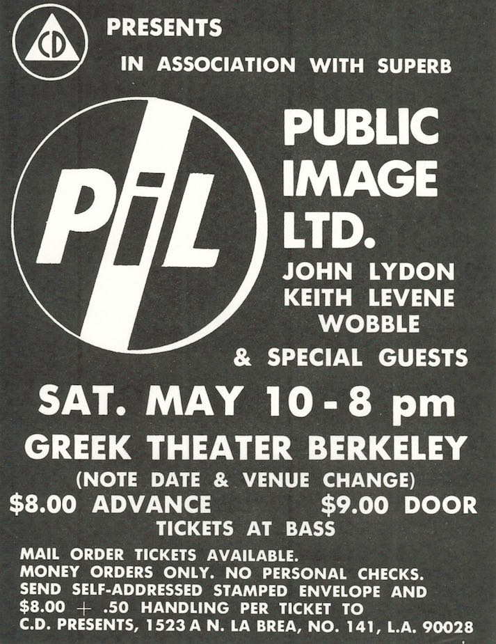 Item #1154 PIL at the Greek Theater, Berkeley Concert Flyer (1980)