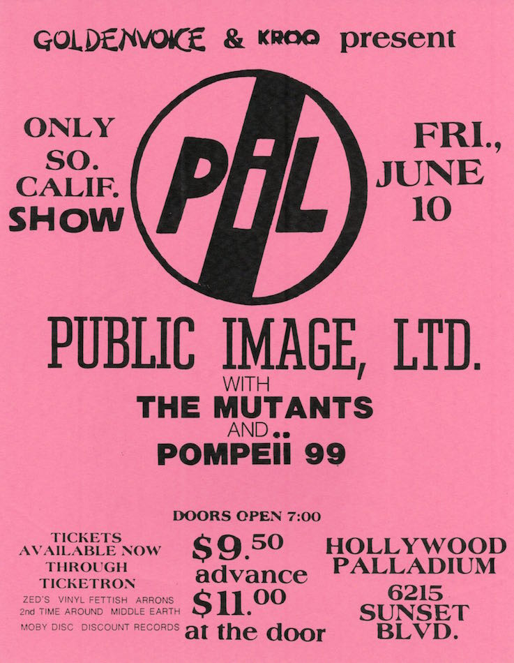 Item #1155 PIL at the Hollywood Palladium, Concert Flyer (1983)