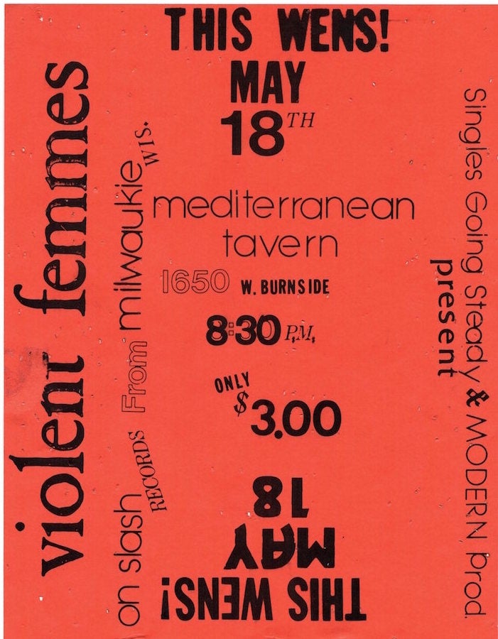 Item #1300 Violent Femmes Concert Flyer (1983); First Portland Appearance; Birth of Club Satyricon