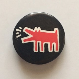 Barking Dog Button (Black background, circa 1987. Keith Haring.