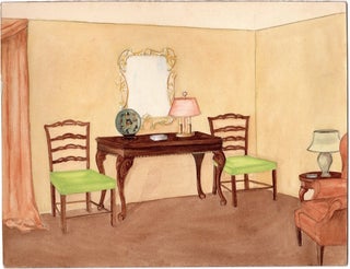 A Collection of 6 Original Interior Design Watercolor Paintings, circa 1930s