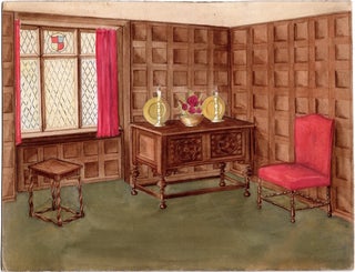 A Collection of 6 Original Interior Design Watercolor Paintings, circa 1930s