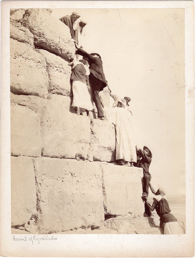 Item #1382 Albumen Photographic Print: Ascent of Pyramids (Egypt, Circa 1880). Pascal Sébah.