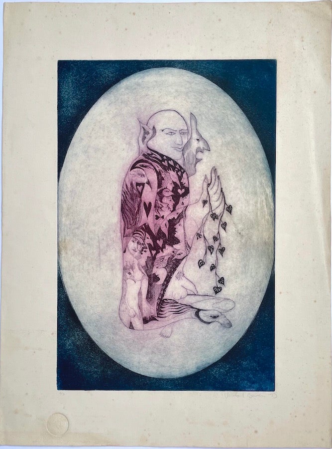 Item #1401 Original Signed Etching: Untitled (Figure in Oval, 1973). Michael Bowen.
