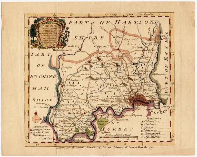 Item #1466 Map of Middesex Including London, UK (1757). Emanuel Bowen.