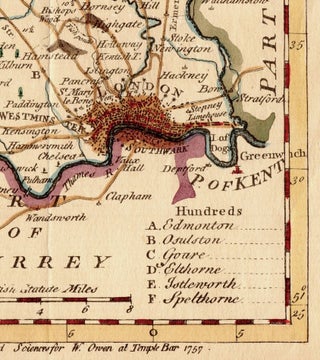 Map of Middesex Including London, UK (1757)