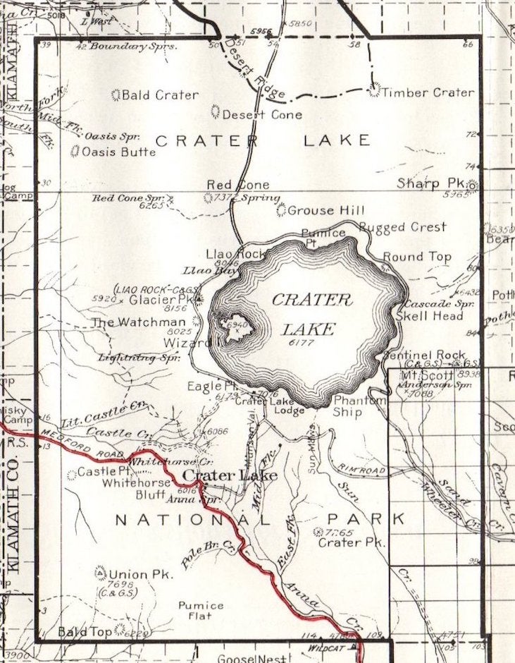 Item #1507 Crater Lake National Forest Map (1925); It's Resources: Timber, Forage, Water, Recreation. W. B. Greeley, Forester.