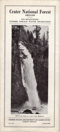 Item #1507 Crater Lake National Forest Map (1930); It's Resources: Timber, Forage, Water,...