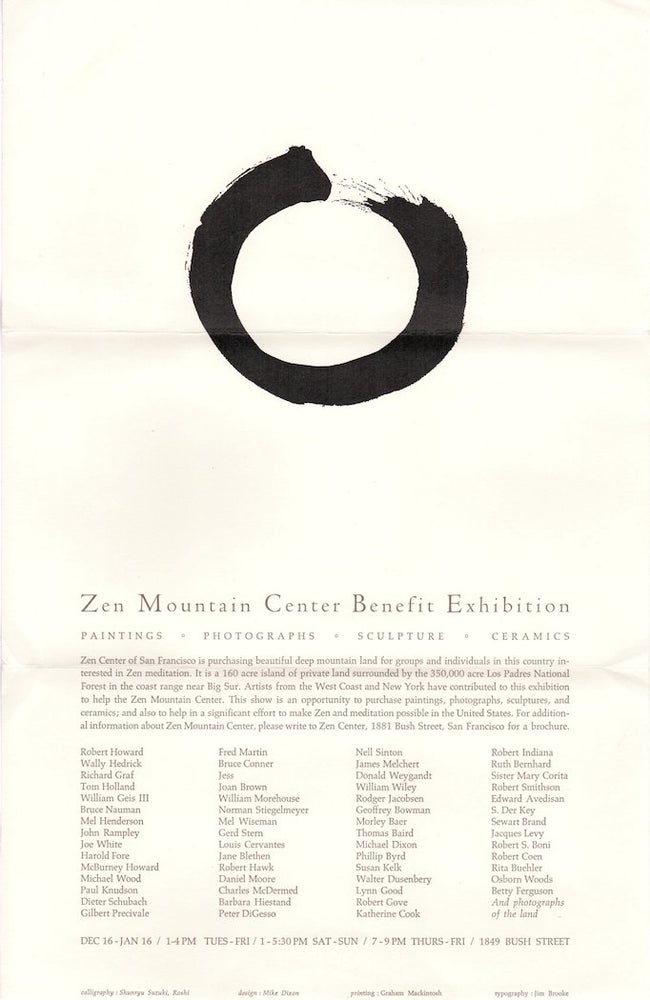 Item #1536 Zen Mountain Center Benefit Exhibition Poster (circa 1966). Shunry Suzuki, Mike Dixon.