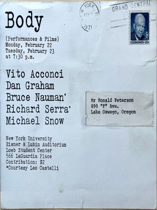 BODY: Poster and Announcement (1971): Vito Acconci, Terry Fox, Dan Graham, Dennis Oppenheim, Bruce Nauman, Richard Serra and Michael Snow