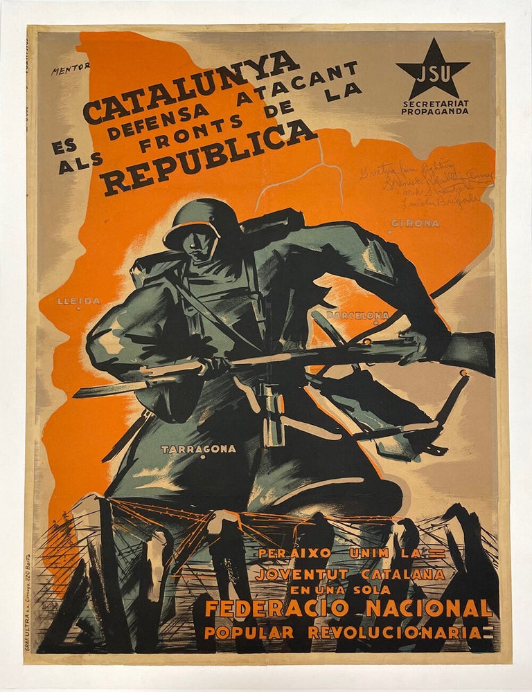 Item #1950 Spanish Civil War Poster: Signed by a Member of the Lincoln Brigade (circa 1938)