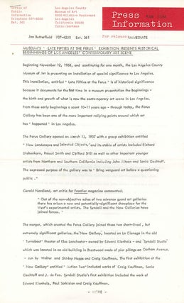 Item #20 LACMA Press Releases: Late Fifties at the Ferus and Sculpture of H.C. Westermann