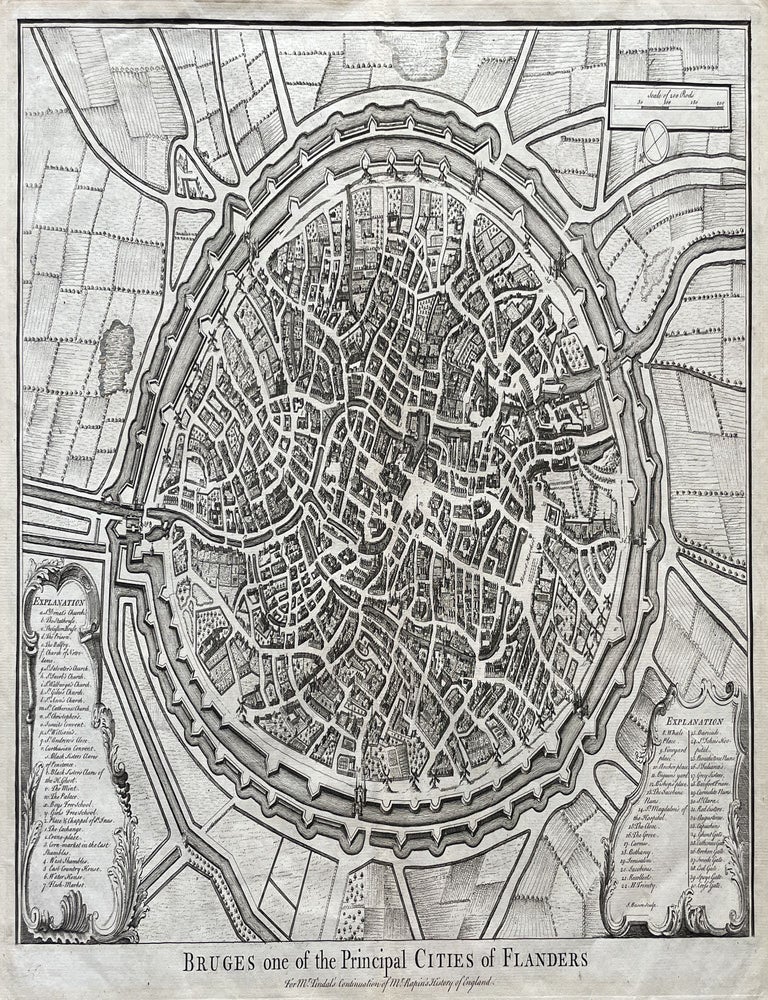 Item #2137 Bruges Original Copper-Engraved Map (1740). Isacc Basire, Engraver.