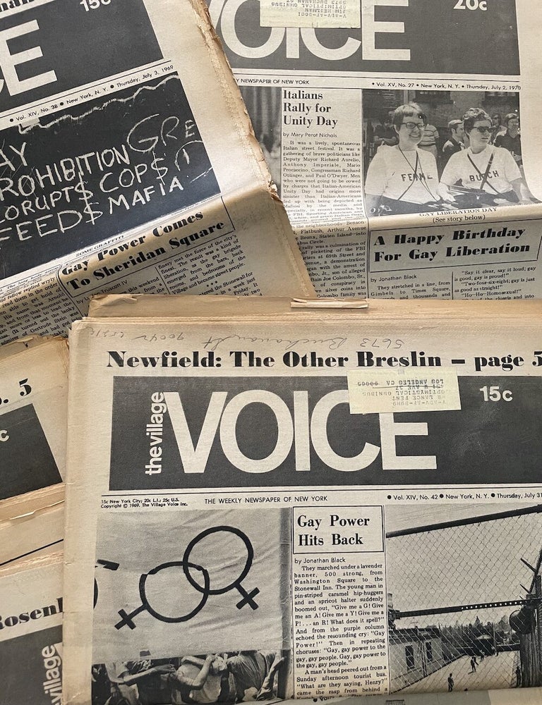 Item #2148 Stonewall Inn Uprising and First Gay Pride March: Six Issues of Village Voice Reporting (1969-1970). Daniel Wolf.