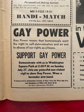 Stonewall Inn Uprising and First Gay Pride March: Six Issues of Village Voice Reporting (1969-1970)