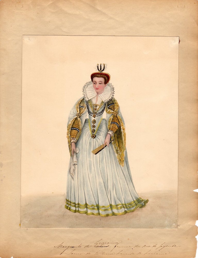 Item #2156 Original Costume Drawing [after Louis Marie-Lant&eacute;], Circa 1850: Marguerite of Lorriane