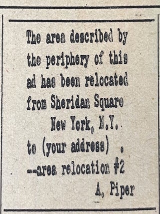Original Adrian Piper Area Relocation #2 Advertisement/Artwork; plus Yayoi Kusama, Lucy Lippard...
