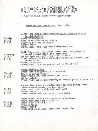 Alice Waters: A Collection of 31 Chez Panisse Menus and Ephemera Items (Circa 1982-2011)