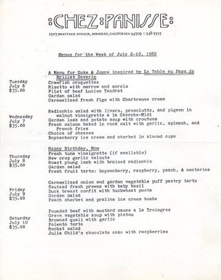 Alice Waters: A Collection of 31 Chez Panisse Menus and Ephemera Items (Circa 1982-2011)