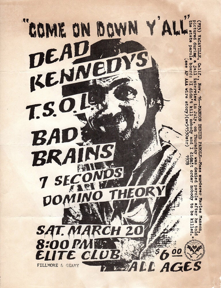 Item #2205 Dead Kennedys, T.S.O.L., Bad Brains, 7 Seconds and Domino Theory "Come on Down Y'all" Concert Poster (1982)