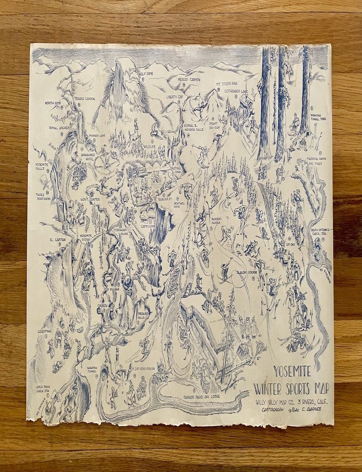 Item #2208 Pictorial Yosemite Winter Sports Map (1945). Carroll Barnes.