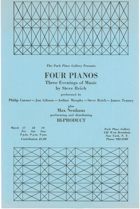 Item #430 Four Pianos: Three Evenings of Music & Continuous Tape Music [Set]. Steve Reich