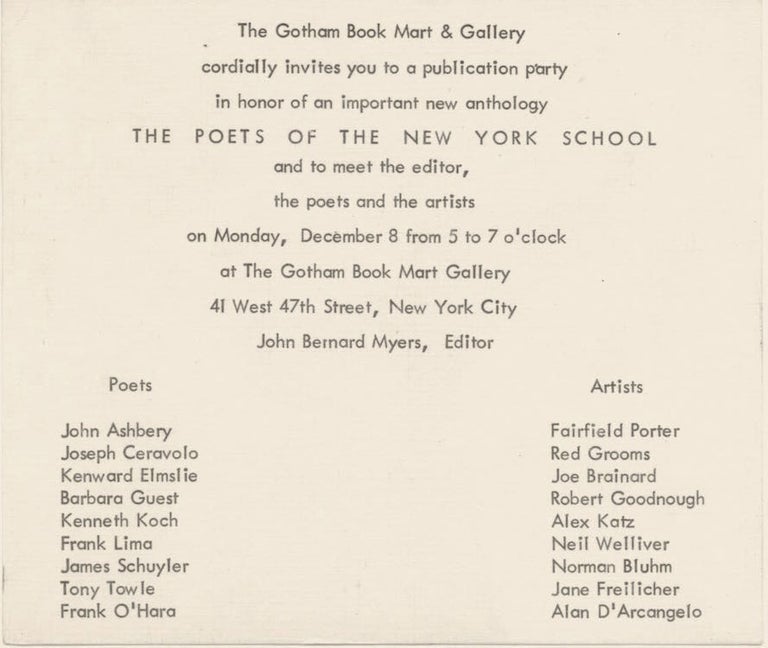 Item #471 The Poets of the New York School at Gotham Book Mart. John Bernard Myers.