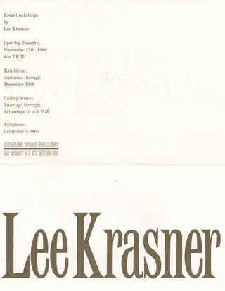 Item #504 Lee Krasner: Recent Paintings 1960. Lee Krasner