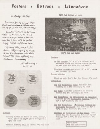 Item #650 Posters Buttons Literature. War Tax Resistance
