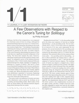Item #924 1/1: The Journal of the Just Intonation Network; Volume 12, Number 1. David B Doty, Ed