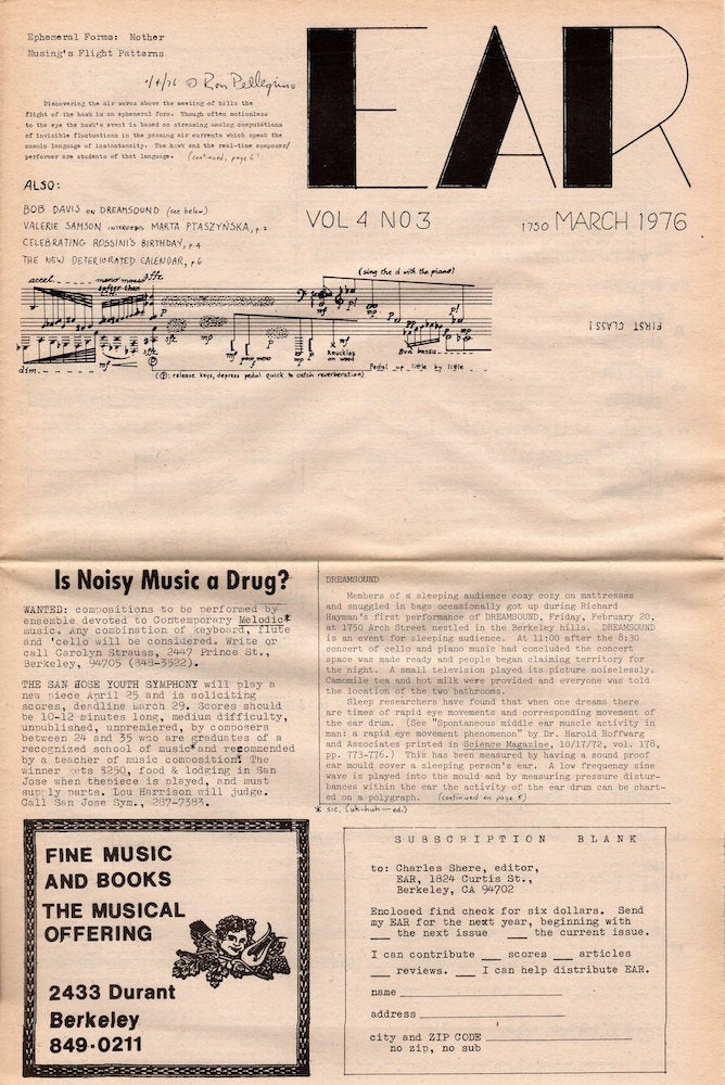 Item #928 EAR Magazine: March 1976; Volume 4, Number 3. Charles Shere, Ed.